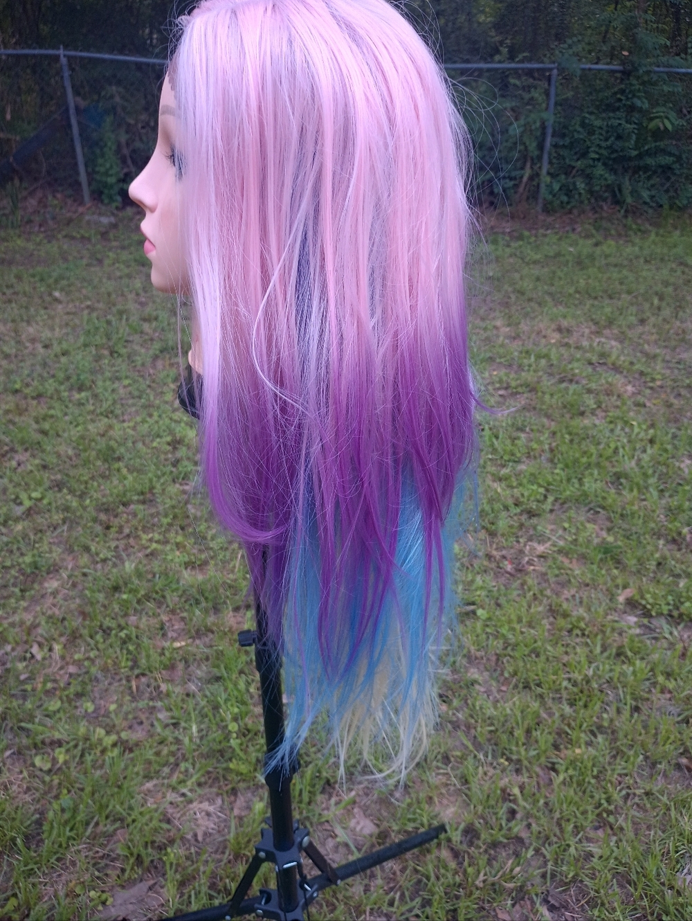 Pastel Pink to Purple to Blue Ombre Long Synthetic Wig - Women Hair